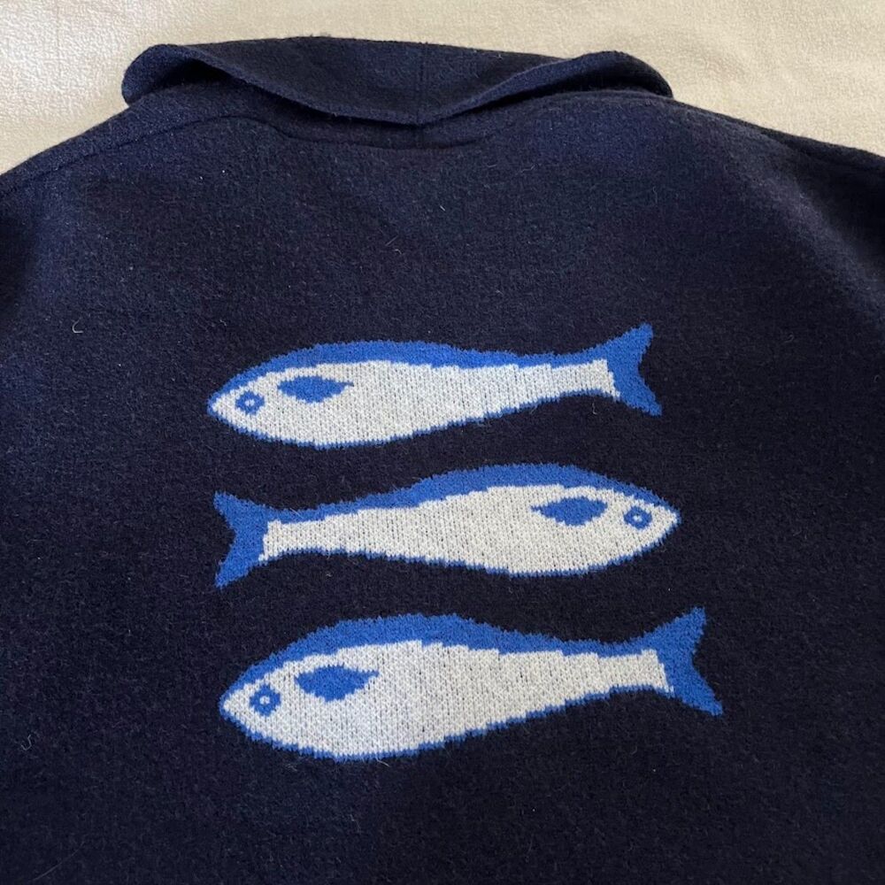 No Brand Fish Sardines Navy Open Front Cardigan, Size L/XL